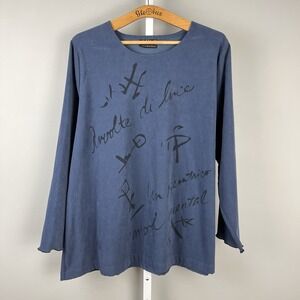 AHNI Blue Black Printed Tunic Top Size‎ 3 Womens XL Long Sleeve Art to Wear